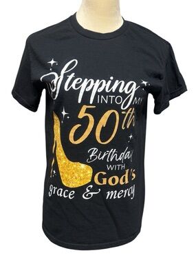 Gildan Black Short Sleeve  inspirational Tee Stepping into my 50th Birthday